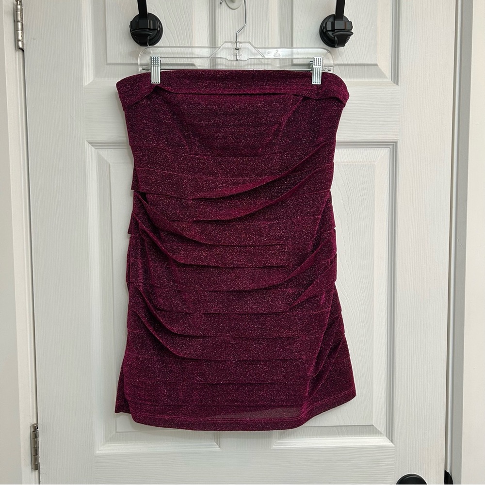 Pink Glittery Strapless Ruched Dress